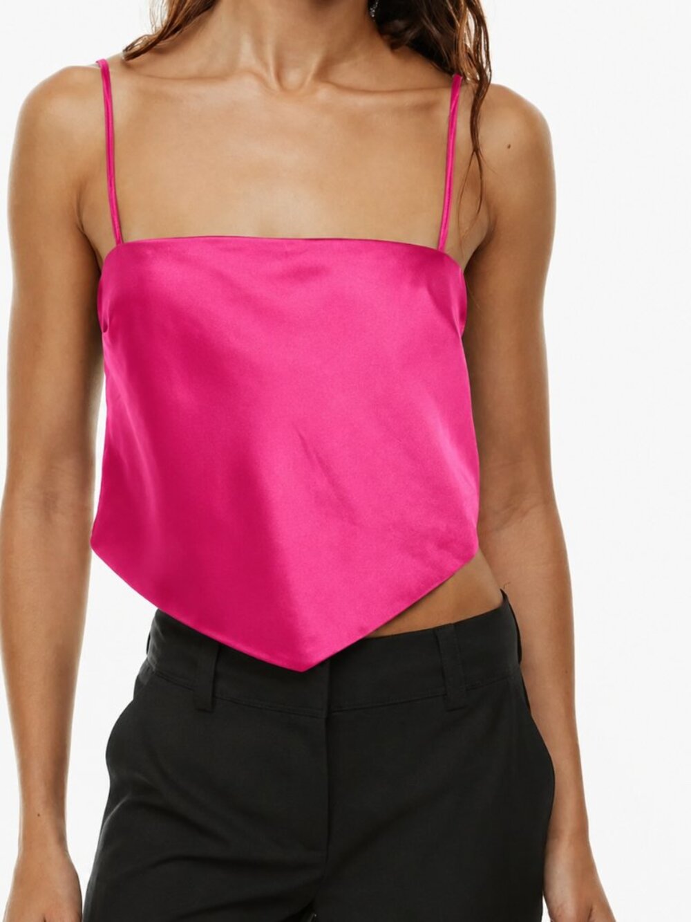 SUNDAY BEST Elektra Satin Camisole Hot Pink XS Tie Back Cropped Cami Y2K Party